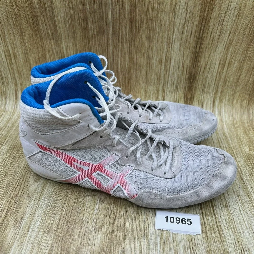 ASICS Matcontrol 2 Wrestling Shoes Men's 10.5 Grey Blue Red High Top 1081A029